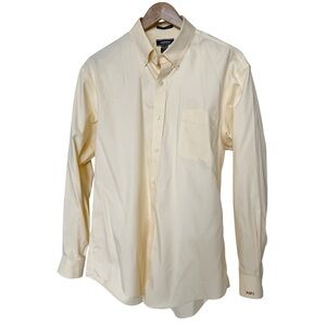 Lands' End Men's Yellow Tailored Fit Dress Shirt 16.5 Long Sleeve Embroidered